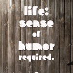 image of telephone pole with "life: sense of humor required" painted on it
