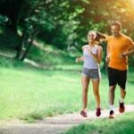 man and woman running