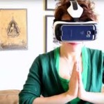 woman sitting with virtual reality glasses on